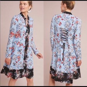 Maeve Anthropologie Blue Floral Shirtdress Back Corset would fit a 6 better